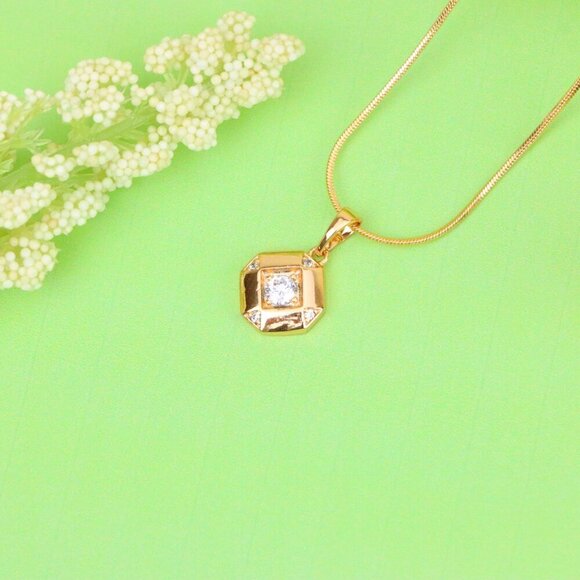 "Rose Gold Geometric Pendant with Central Sparkling Stone Detail, XPPT1387 - Picture 12 of 14